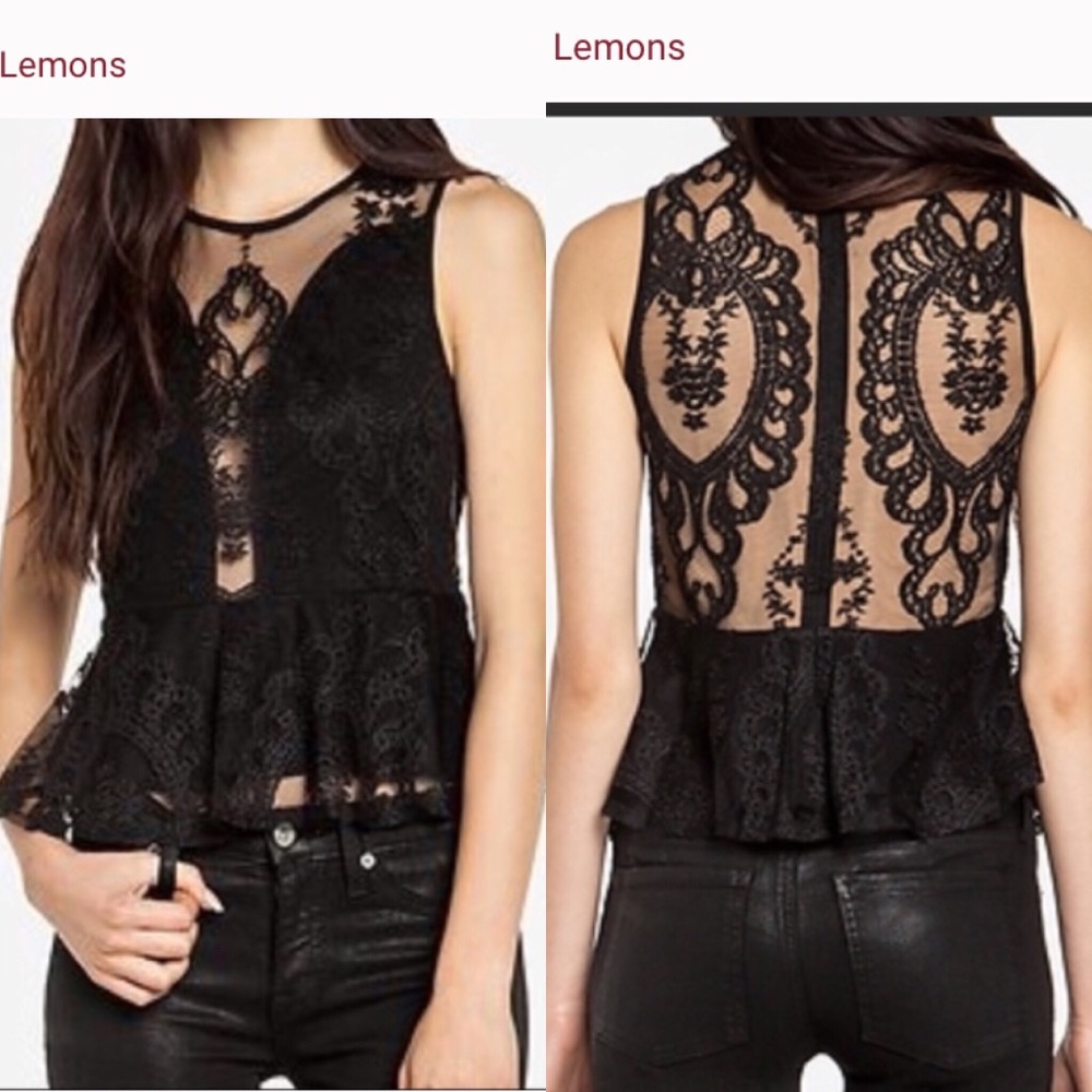 ❤️SALE❤️For love and lemons black lace peplum top